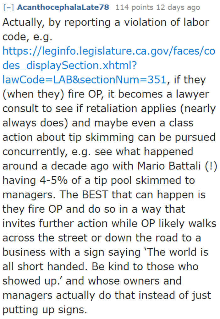 Users point out that what the manager did is against the law.