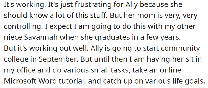 Ally's progress is obvious: