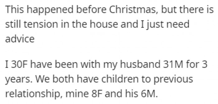 Christmas was a long time ago, but the tensions in the house still remain from this argument between OP and her husband