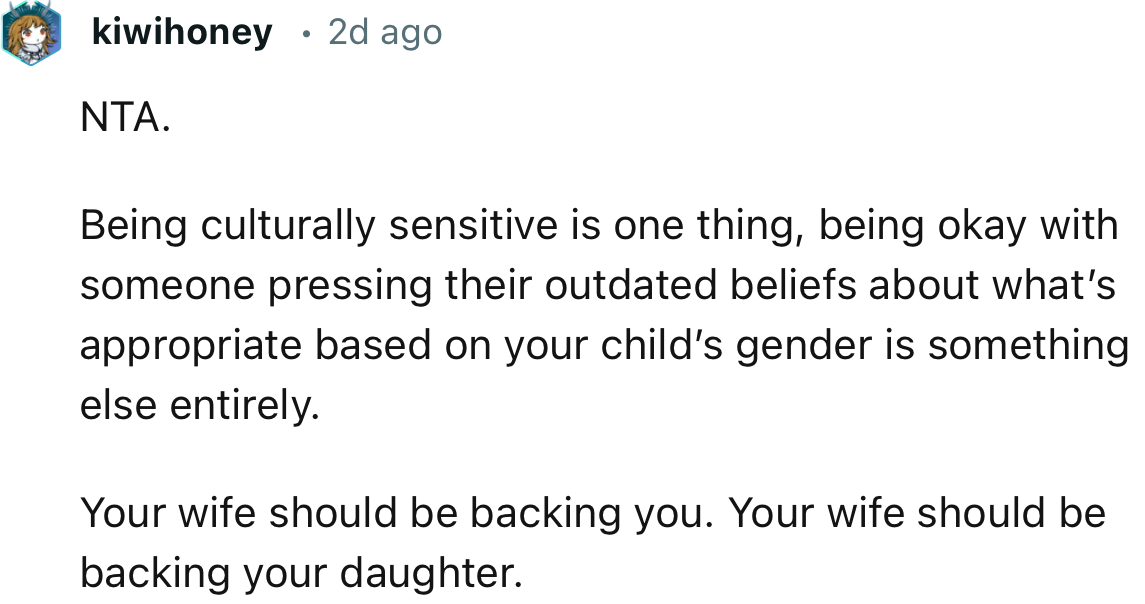 “Your wife should be backing you. Your wife should be backing your daughter.”