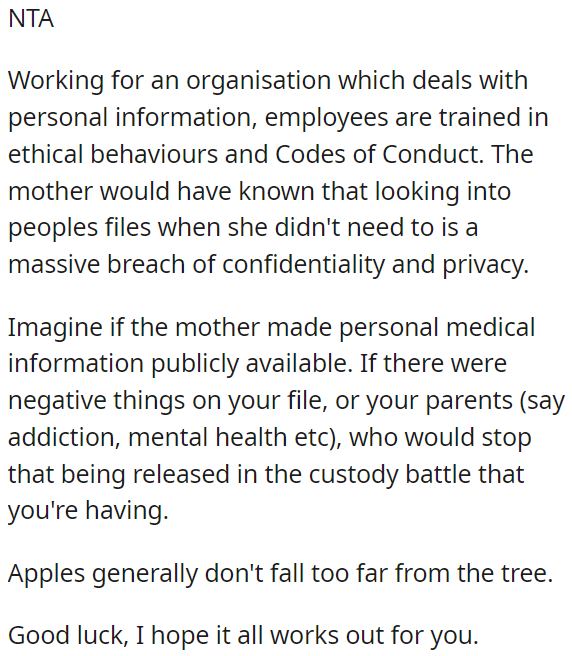 This breach could have negatively affected individuals involved in a custody battle.