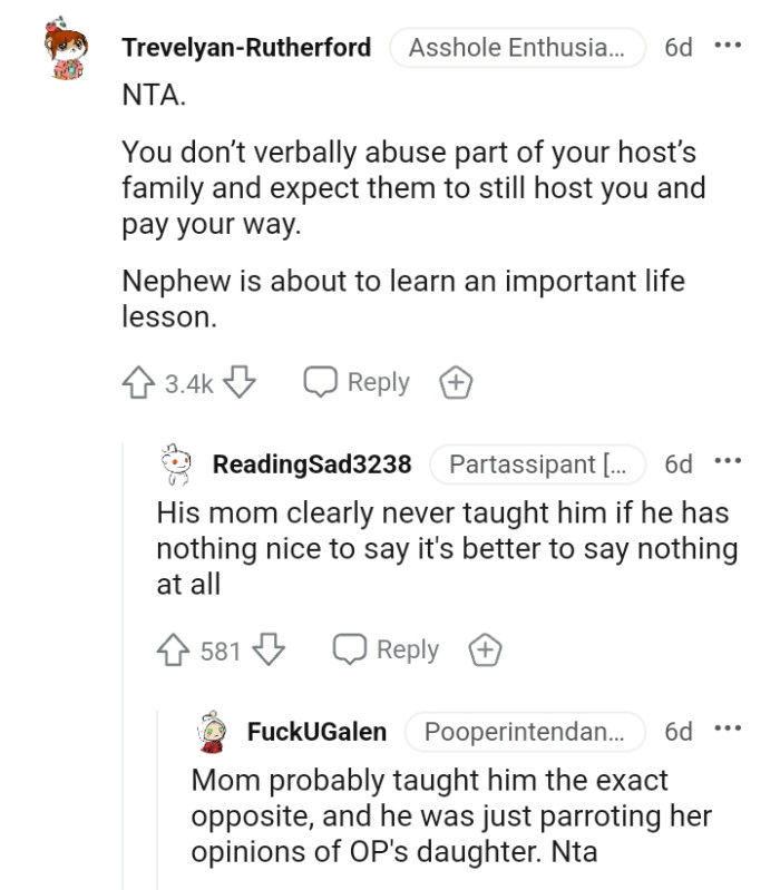 Nephew is about to learn an important life lesson