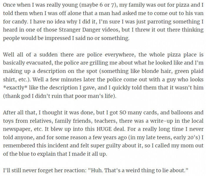 13. That is a weird thing to lie about