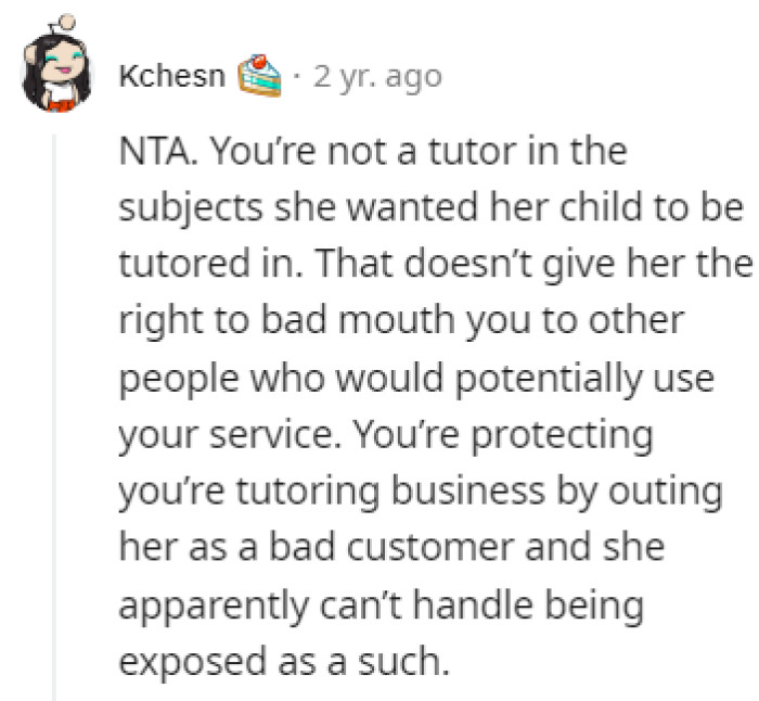 Outing her as a bad customer