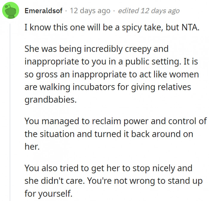 5. OP is not wrong for standing up for herself