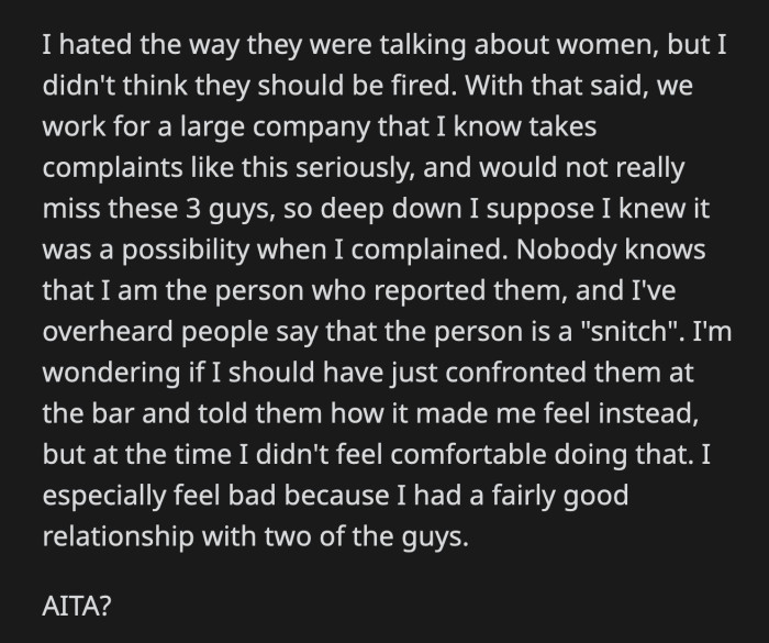 OP was voted not the a**hole, but some Redditors believed her feelings weren't really hurt by the inappropriate discussion