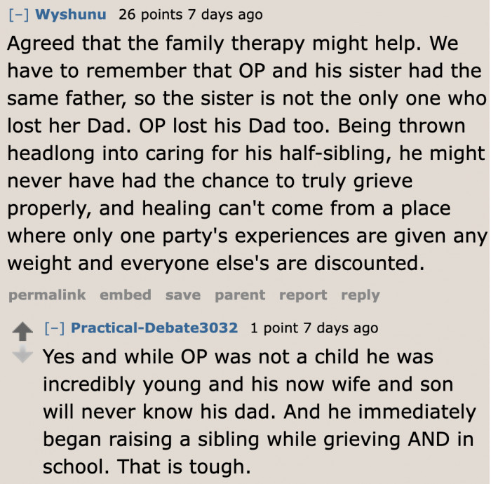 Redditors suggest family therapy for him and his sister.