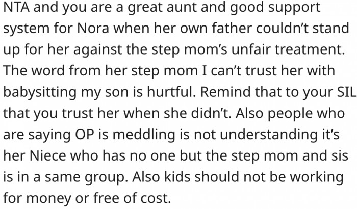 7. She's a great aunt for fixing the unfair treatment.