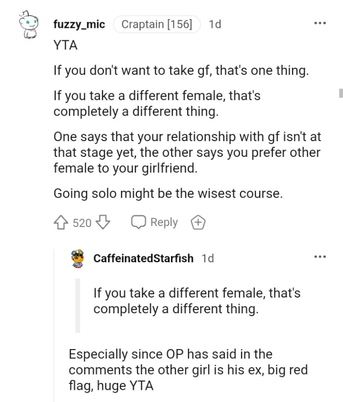 The prefers the other female to his girlfriend