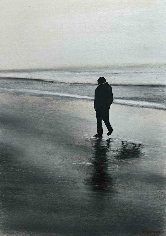 "You Still Walk With Me. Original Wet Charcoal And Pastel Art By Me"