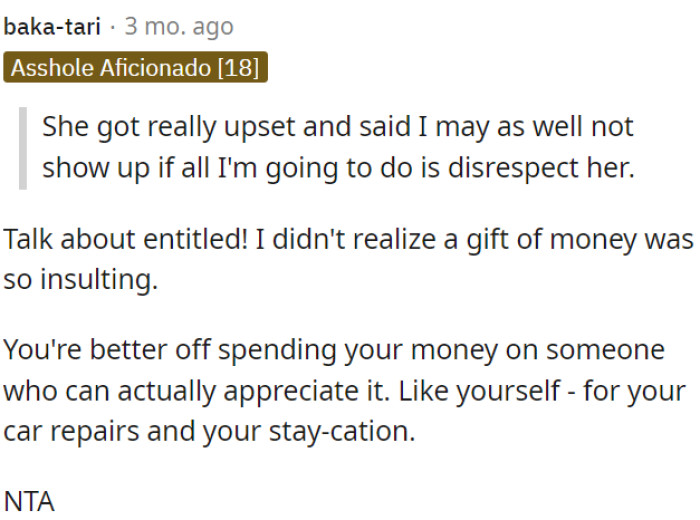 OP should spend her money on herself.