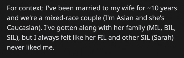 They were all silent except for FIL, who snorted, and MIL, who yelled, 