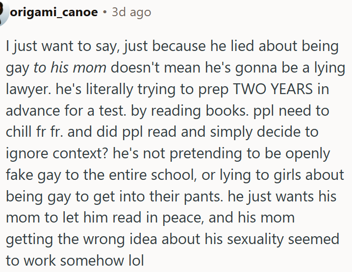 OP just wants his mom to let him read in peace.