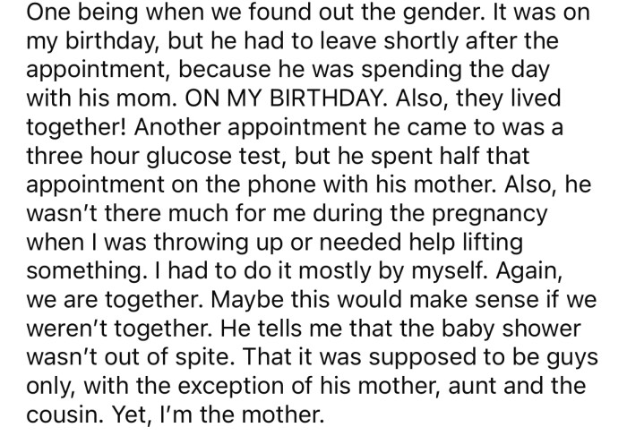 The OP says her boyfriend is always ditching her to spend time with his mom.