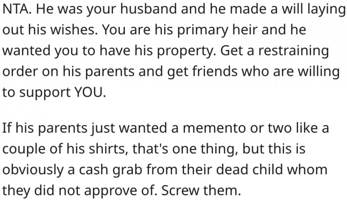 17. His husband willed his fortune to his heir.