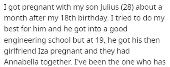 OP got pregnant with her son Julius when she was only 18 years old