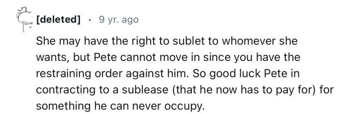 “She May Have the Right to Sublet to Whomever She Wants, but Pete Cannot Move In.”