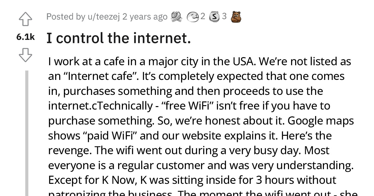 Cafe Manager Gets Yelled At By A Karen Who Was Convinced That He Was Messing Up The Internet For Her, But He Gets Revenge
