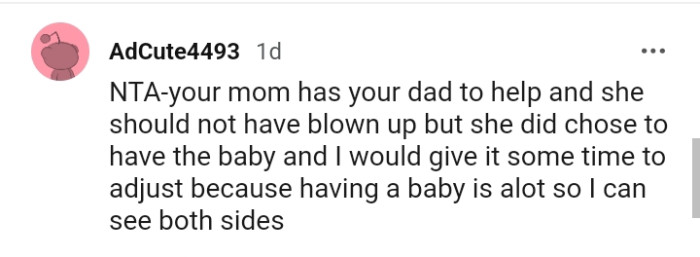 This redditor would give it some time to adjust because having a baby is a lot