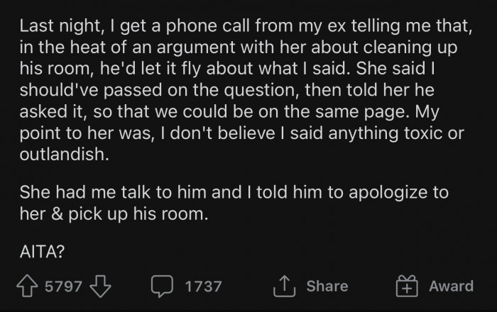 OP's son ended up telling his mom what his dad said.