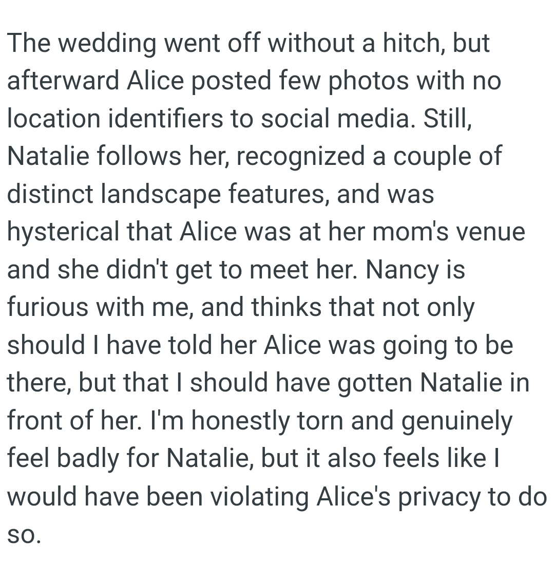 Nancy says the OP should have told her and that she should have gotten Natalie in front of her