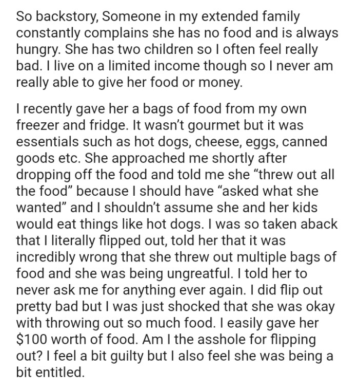 The OP shouldn’t assume she and her kids would eat things like hot dogs