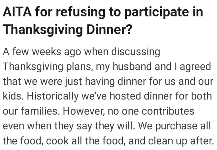 Historically, the OP and her husband hosted dinner for both their families