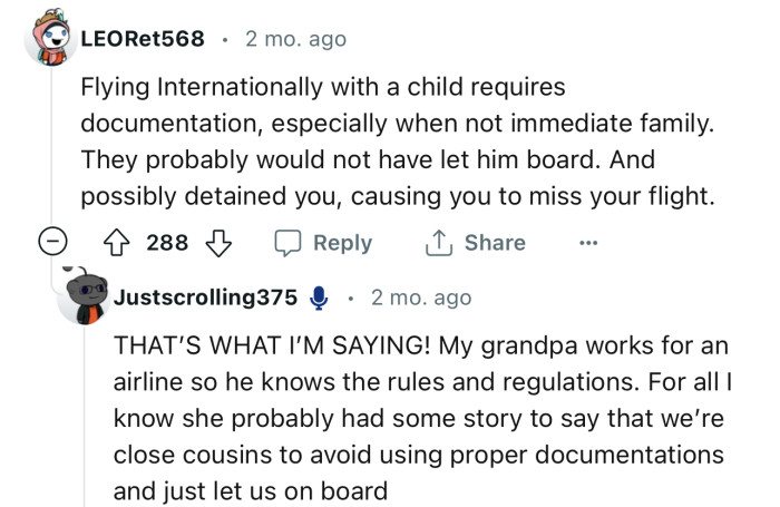 “Flying internationally with a child requires documentation, especially when not immediate family.”