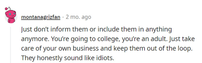 OP's parents' cluelessness doesn't need to be their concern.