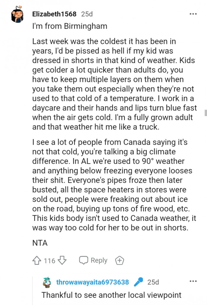 It was way too cold for her to be out in shorts