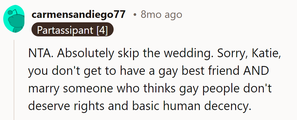 Skip the wedding, mate. Katie can't have her rainbow cake and eat it too.