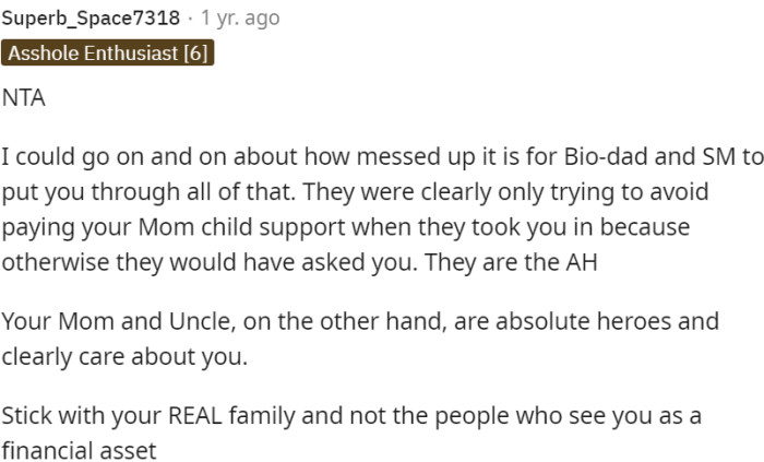 Bio-Dad and Stepmom's Actions Were Motivated by Avoiding Child Support