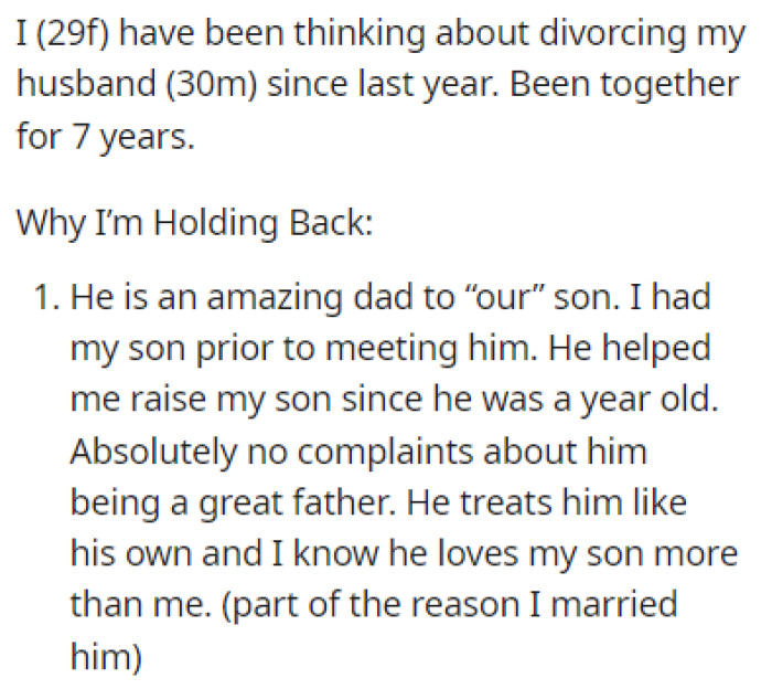 OP has been considering divorcing her husband for a long time