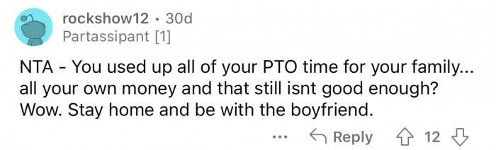 OP should stop sacrificing her time and money for her ungrateful family.