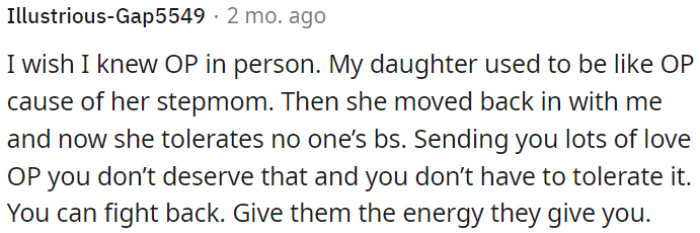 OP should stand up and respond to negativity with strength.