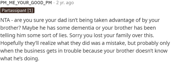 OP's father potentially being manipulated by their brother
