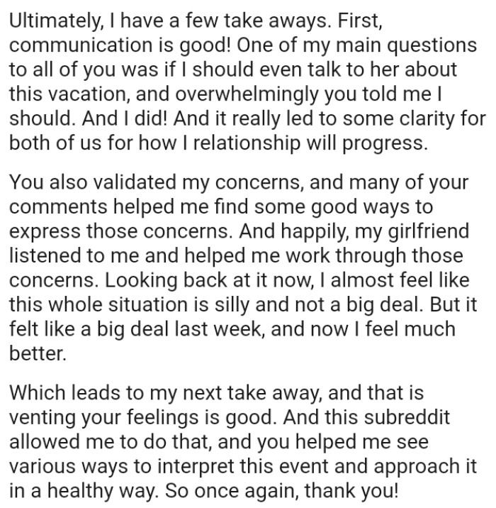 Many of the Redditors' comments helped him find some good ways to express those concerns