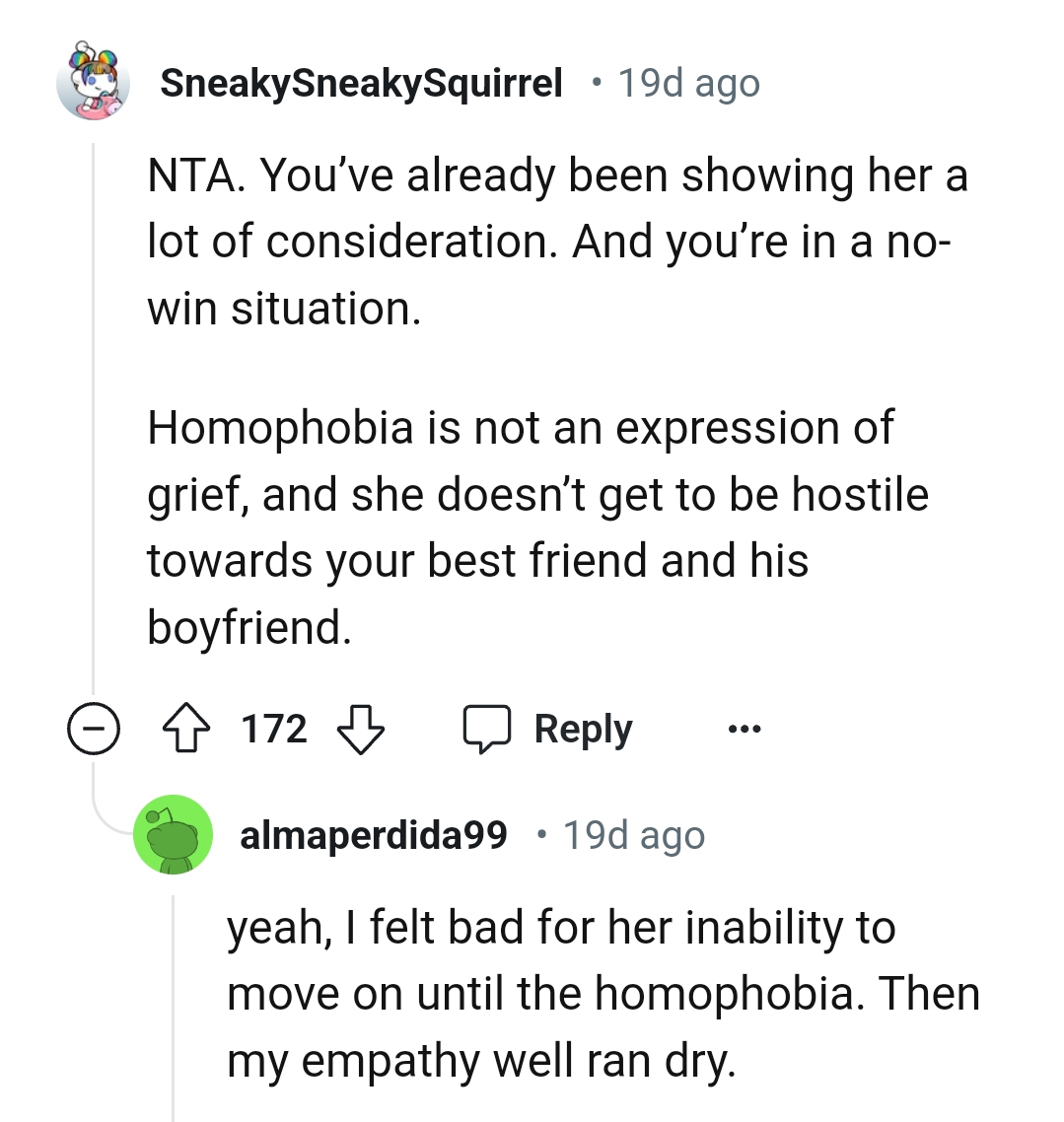 She doesn't get to be hostile towards the OP's best friend