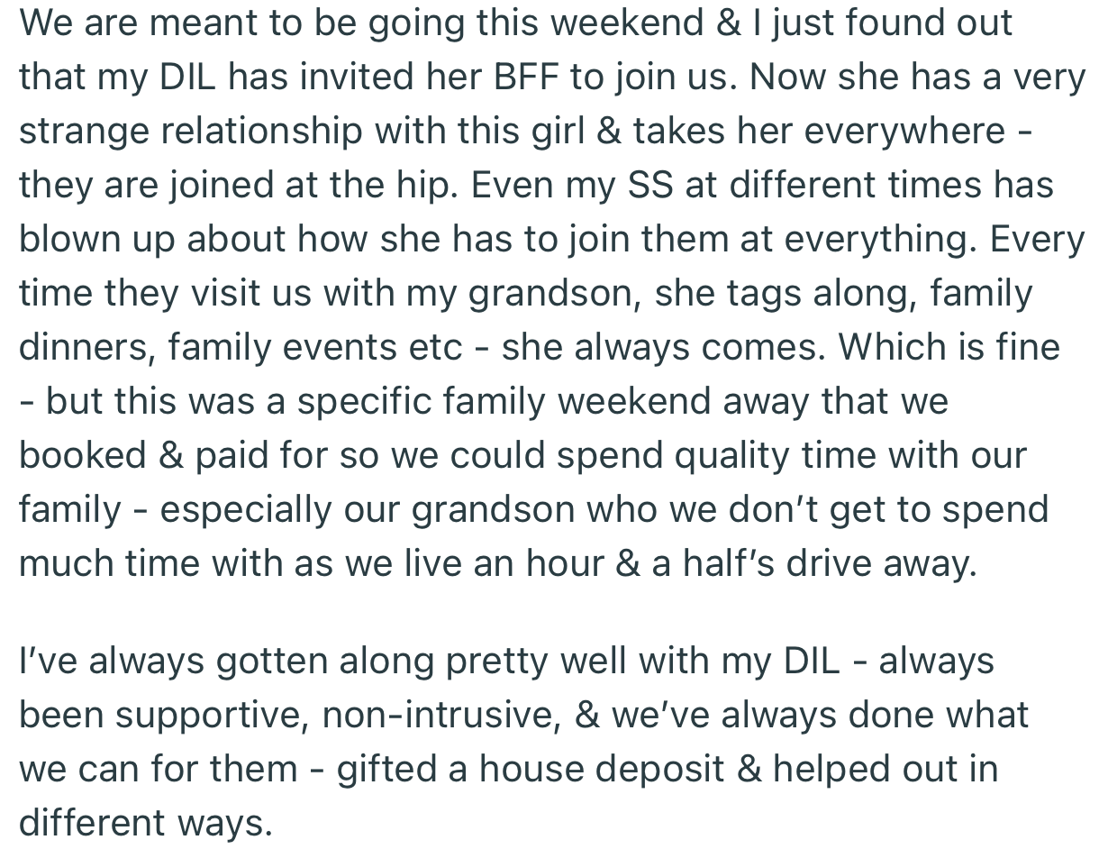 OP discovered that her DIL invited her BFF to the family celebration without permission
