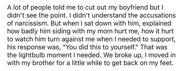 OP realized what she needed to do after having a talk with her boyfriend.