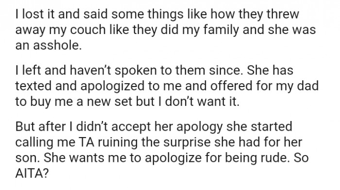 The OP left and hasn't spoken to them since