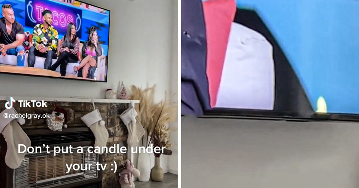 TikToker Makes A Hilariously Common Mistake Of Putting A Candle Below The TV And Now She's Left With "The Orange Mark Of Death"