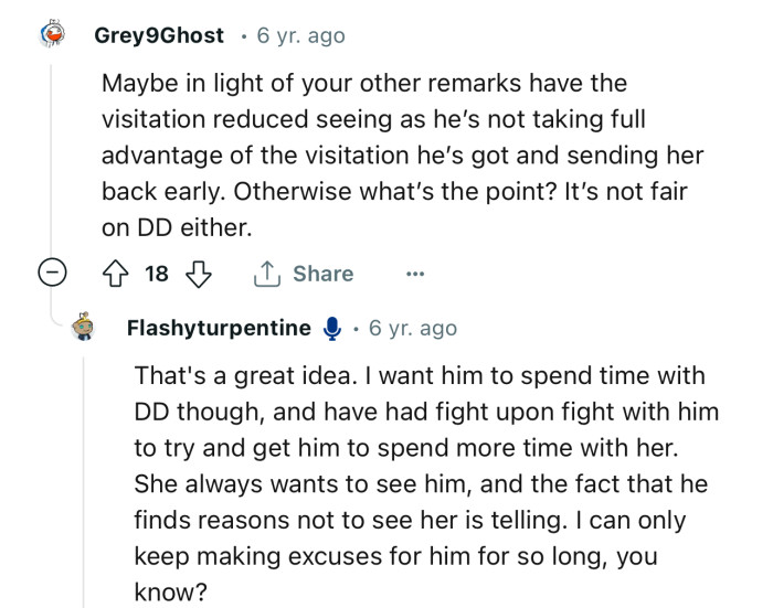“Maybe in light of your other remarks, have the visitation reduced seeing as he’s not taking full advantage of the visitation.”