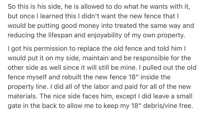 Man installing a fence section with a gate connecting to neighbor’s yard