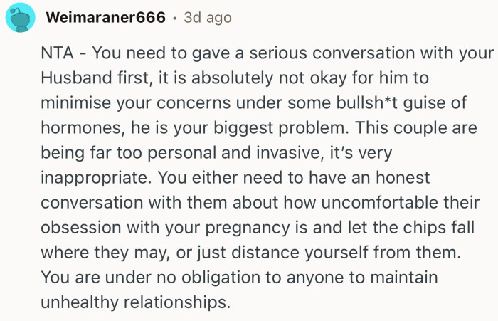 “This couple are being far too personal and invasive, it’s very inappropriate.”