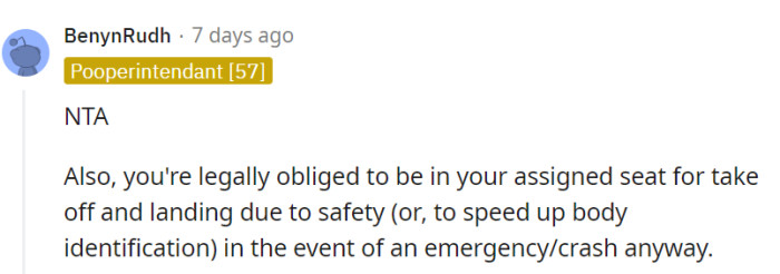 Aside from avoiding in-flight seat shuffling, staying put during takeoff and landing doubles as a practical crash course in personal identification skills.