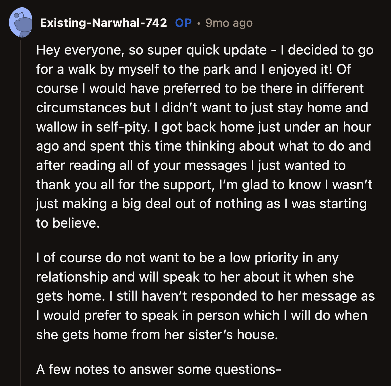 OP almost convinced herself she overreacted until she went to the park and reflected on the feedback she received from Reddit.