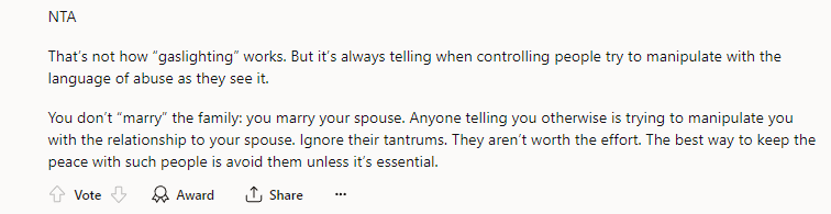 NTA. That’s Not How “Gaslighting” Works.