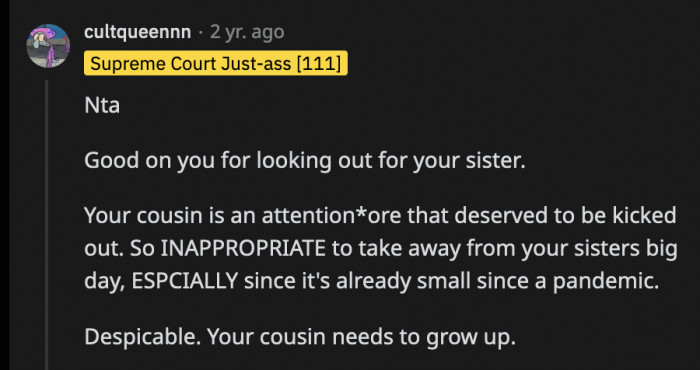 The cousin has to learn about etiquette before worrying about marriage