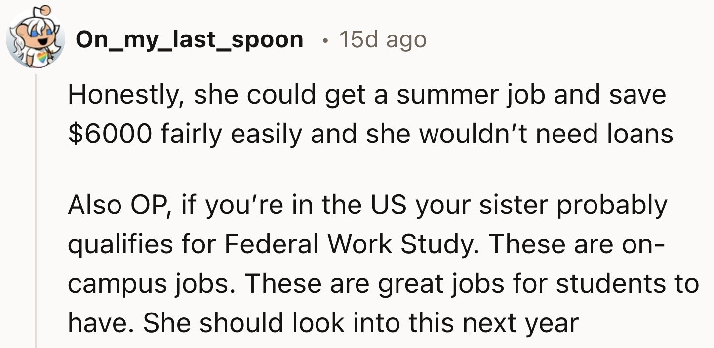 OP's Sister Could Get a Summer Job